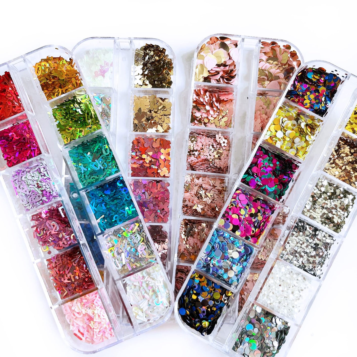 AddFavor 4 Boxes Nail Glitter Sequins Kit Mixed Shape Holographic Butterfly Flower Round Heart Nail Art Flakes for Women Body/Face/Hair/Acrylic Nails Decoration Designs Accessories