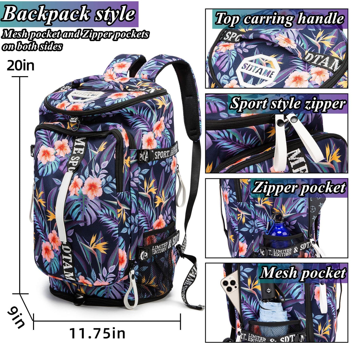 Gym Duffle Bag Backpack with Shoe Compartment,4 ways Travel Backpack for Women and Men,Multi-Functional Weekender bag with Waterproof Layer&Laptop Compartment for Fitness, Travel,Camping(Orange)