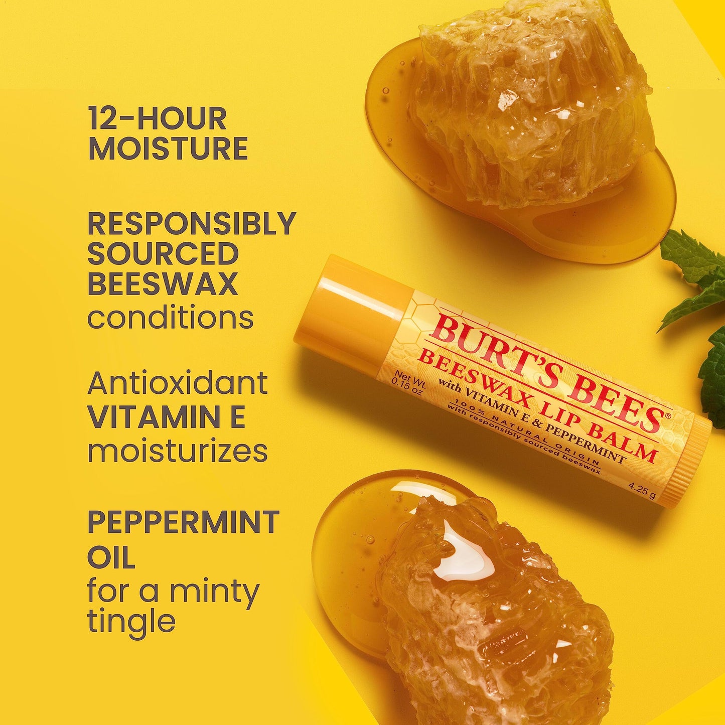 Burt's Bees Lip Balm - Beeswax, Cucumber Mint, Coconut & Pear, and Vanilla Bean Pack, With Responsibly Sourced Beeswax, Tint-Free, Natural Origin Lip Treatment, 4 Tubes, 0.15 oz.