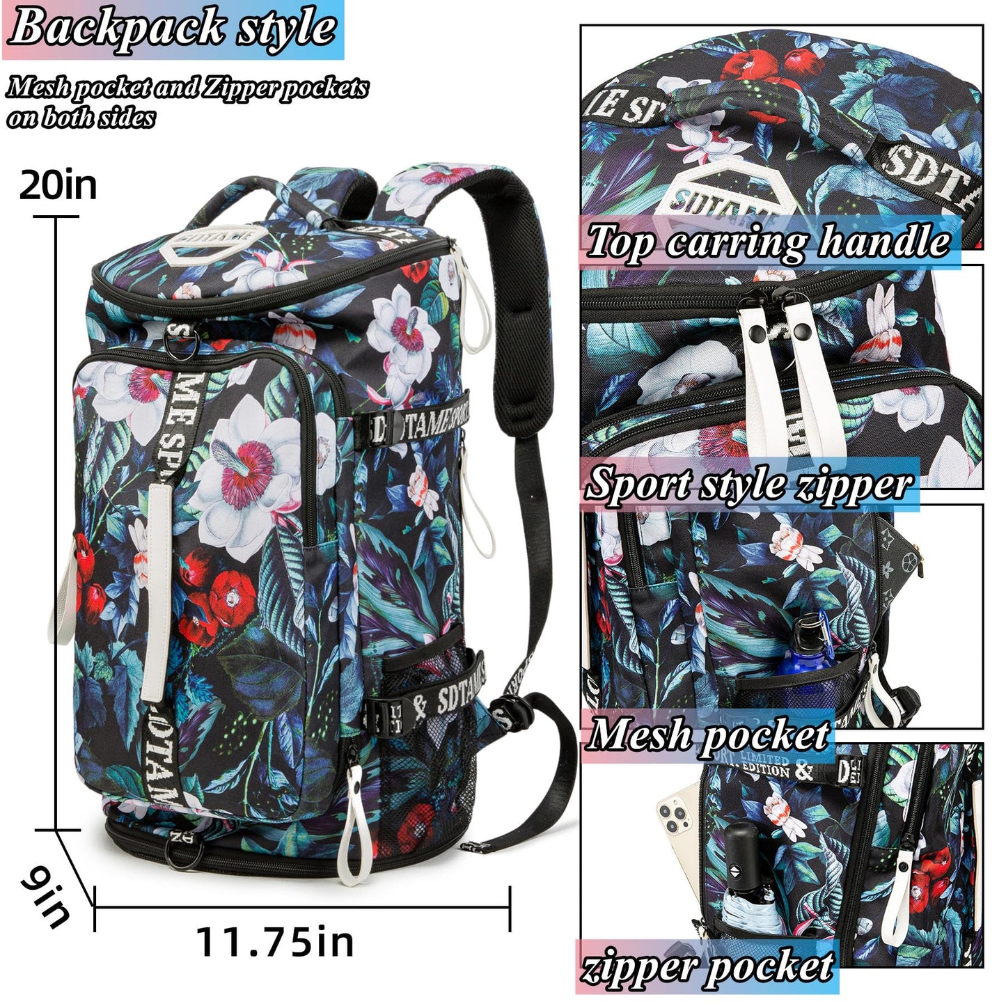 Gym Duffle Bag Backpack with Shoe Compartment,4 ways Travel Backpack for Women and Men,Multi-Functional Weekender bag with Waterproof Layer&Laptop Compartment for Fitness, Travel,Camping(Turquoise)