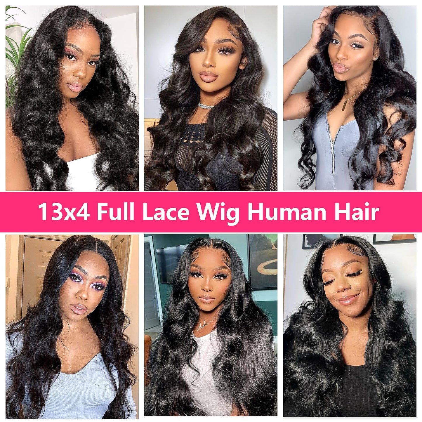GVRR Body Wave 13x4 Full Frontal Wig Human Hair Full 13x4 HD Transparent Front Wigs Pre Plucked Bleached Knots Full 13x4 HD Lace Front Wigs 200% Density Tiny Knots Brazilian Hair Natural Black 26 Inch