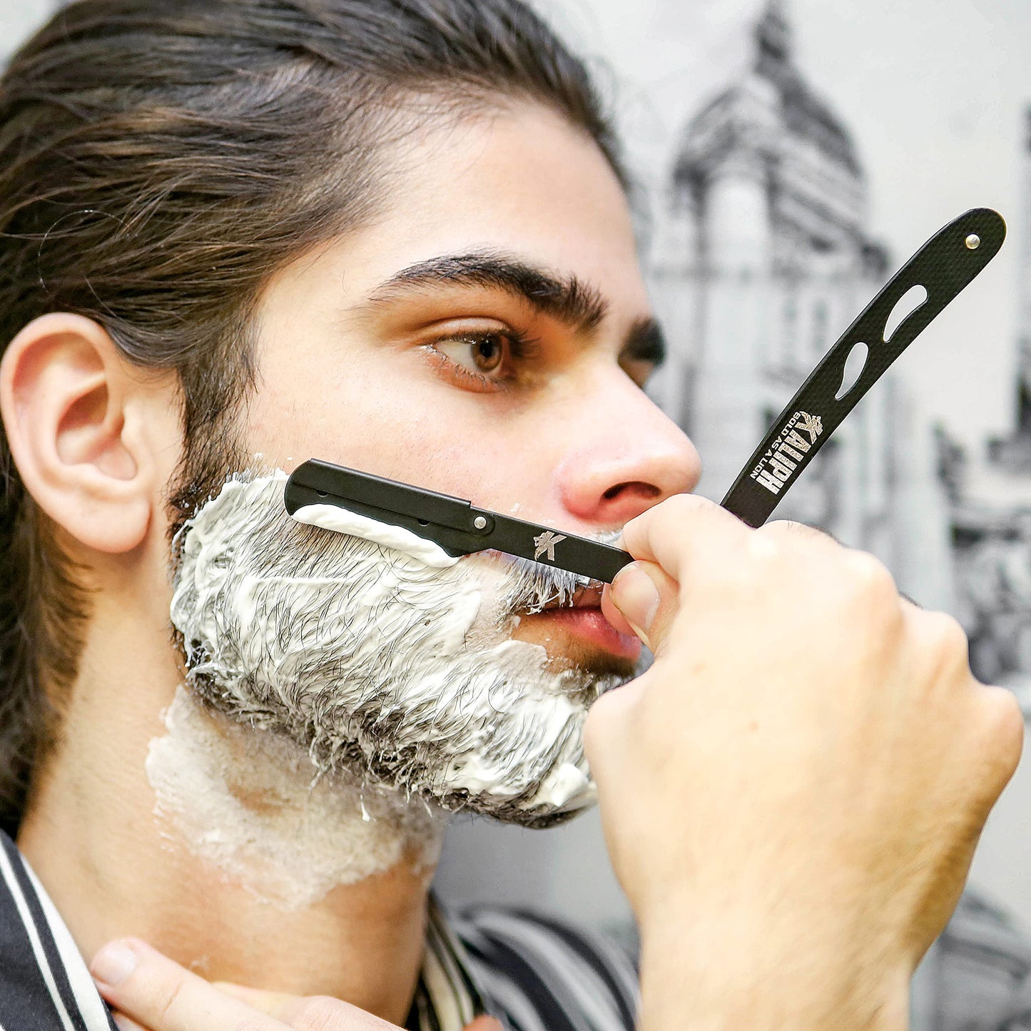 Kaliph Professional Barber Straight Razor For Men - Premium Pack of 2Pcs Shavette Straight Razor With 100 Shaving Blades - Salon Quality Men's Manual Cut Throat Razor For Close Shaving (Black & Yellow