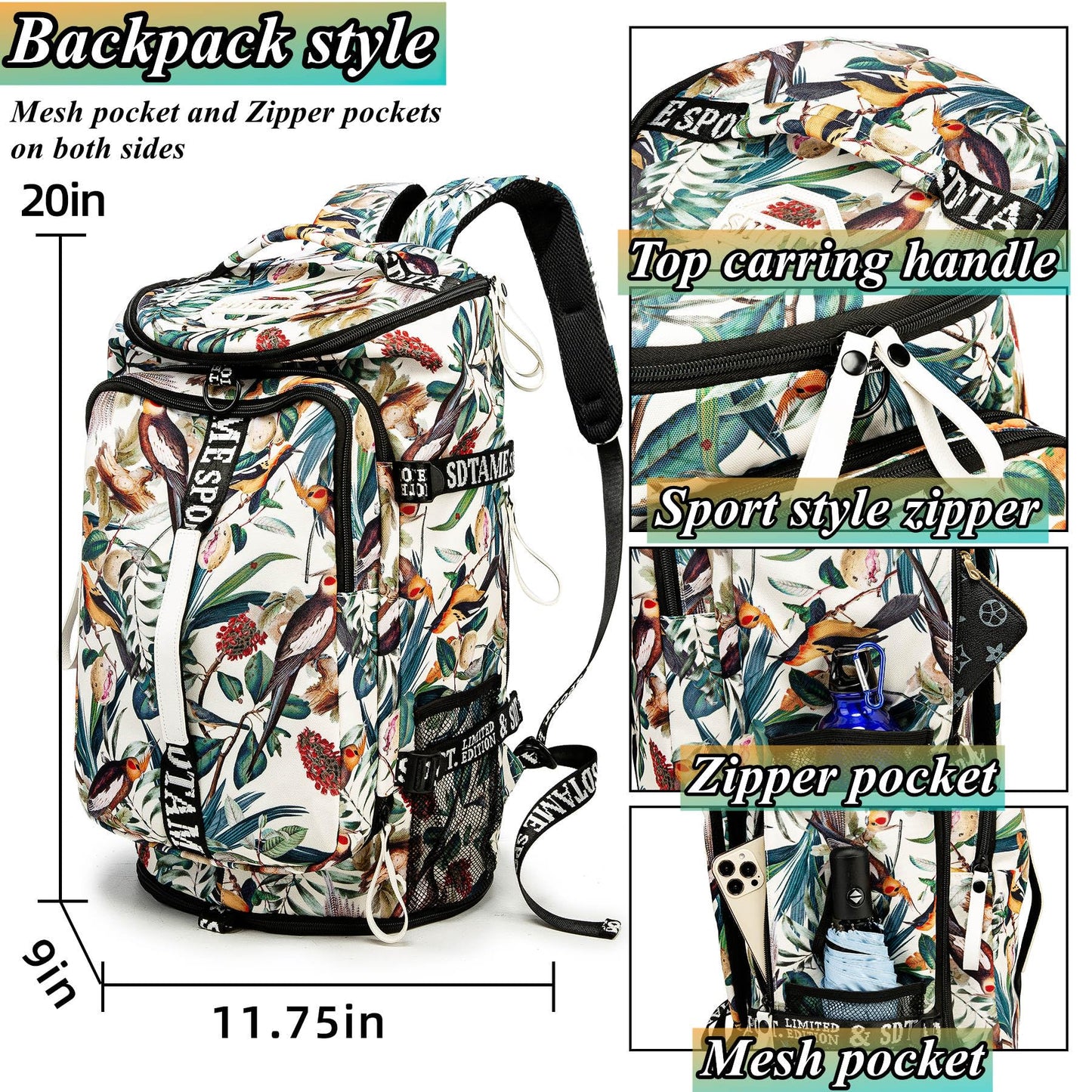 Gym Duffle Bag Backpack with Shoe Compartment,4 ways Travel Backpack for Women and Men,Multi-Functional Weekender bag with Waterproof Layer&Laptop Compartment for Fitness, Travel,Camping(Yellow)