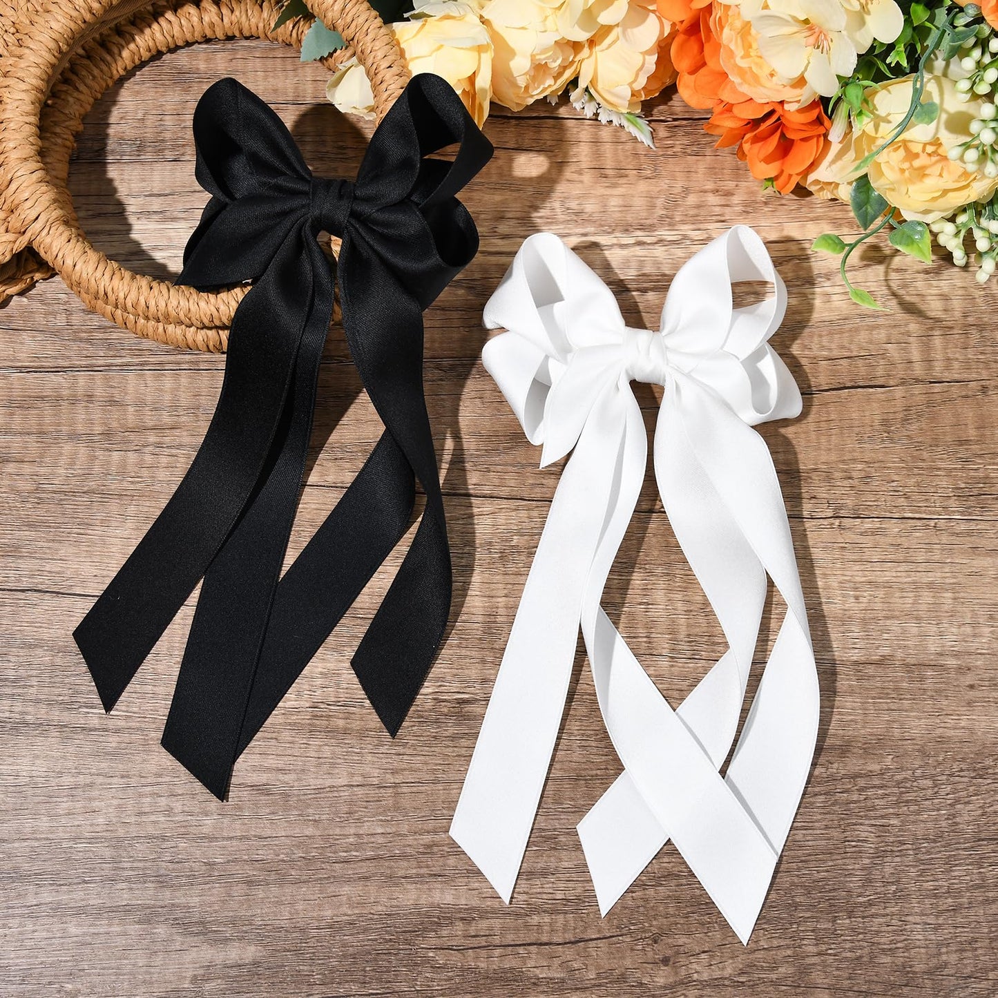 2PCS Hair Bows for Women Hair Clip Black White Hair Ribbon Accessories Slides Metal Clips Hair Bow for Women Girls Toddlers Teens Kids