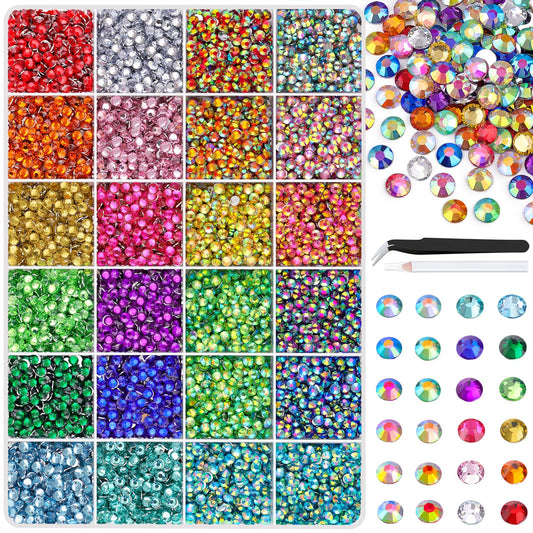 12600Pcs Resin Rhinestones with Tweezers for Crafting, Mixed-Color 4mm Non Hotfix Flatback Gems, Bedazzling Crystal for DIY Crafts Clothing Tumblers Mugs Shoes Fabric Decor Nail Art Makeup