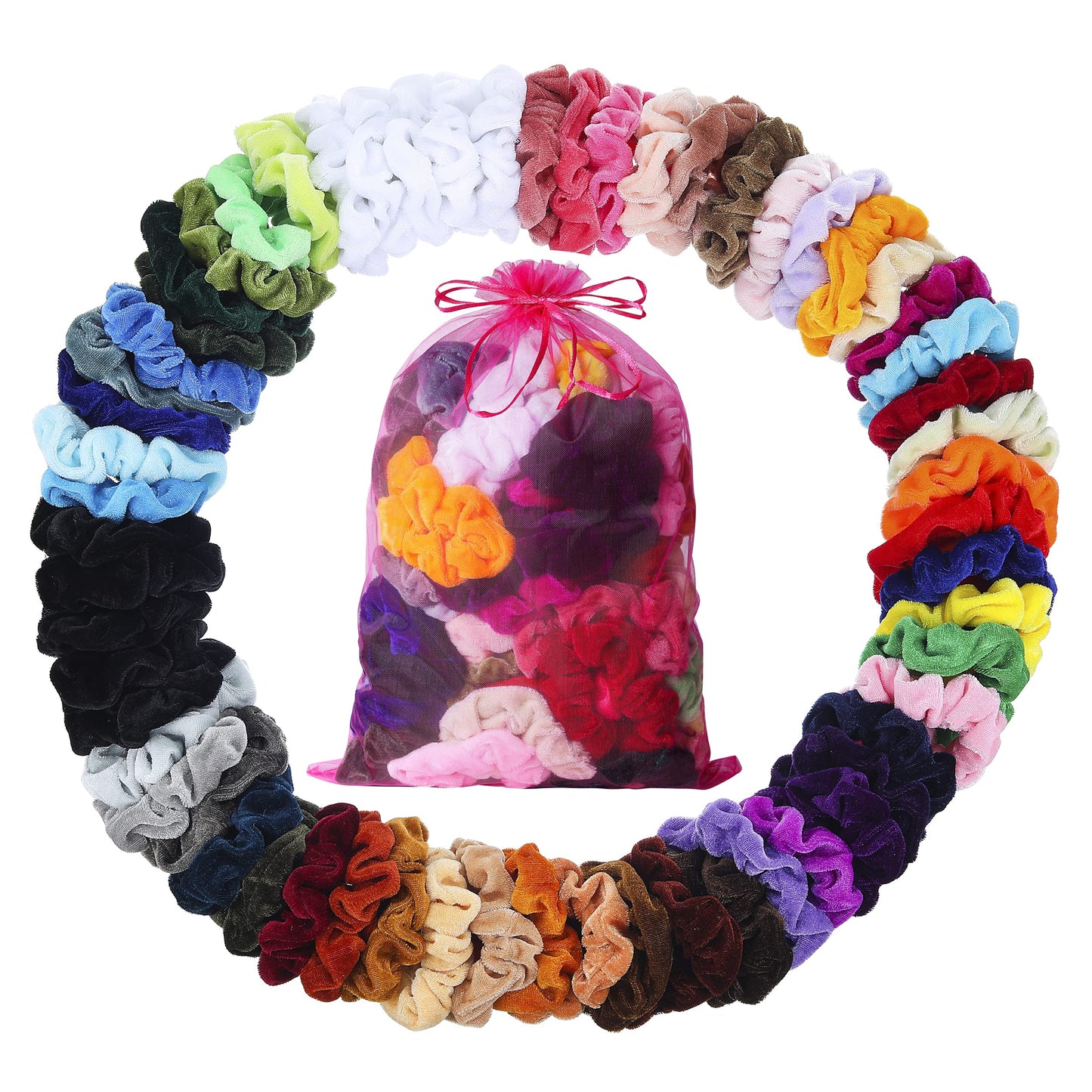 ADRIONE Velvet Hair Scrunchies - 60 Pack for Women, Girls, and Kids - Bulk Scrunchies Hair Ties No Damage Scrunchy Hair Bands Ponytail Holders for Thick, Curly, Thin, Fine Hair