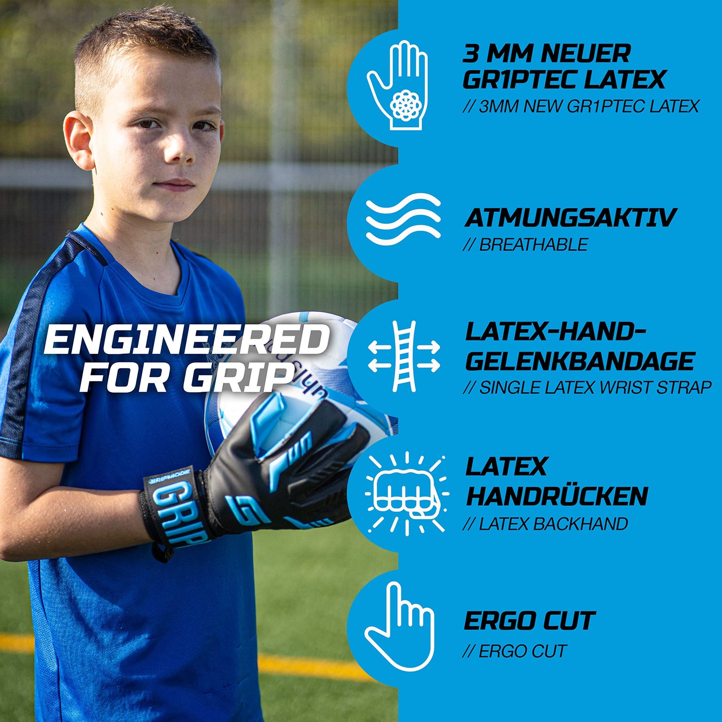 GRIPMODE Aqua Junior Goalkeeper Gloves Children with Fingersave I Goalkeeper Gloves with Individual Removable Finger Protection I Football Goalkeeper Gloves with Latex Coating for Good Grip I Size 4-6