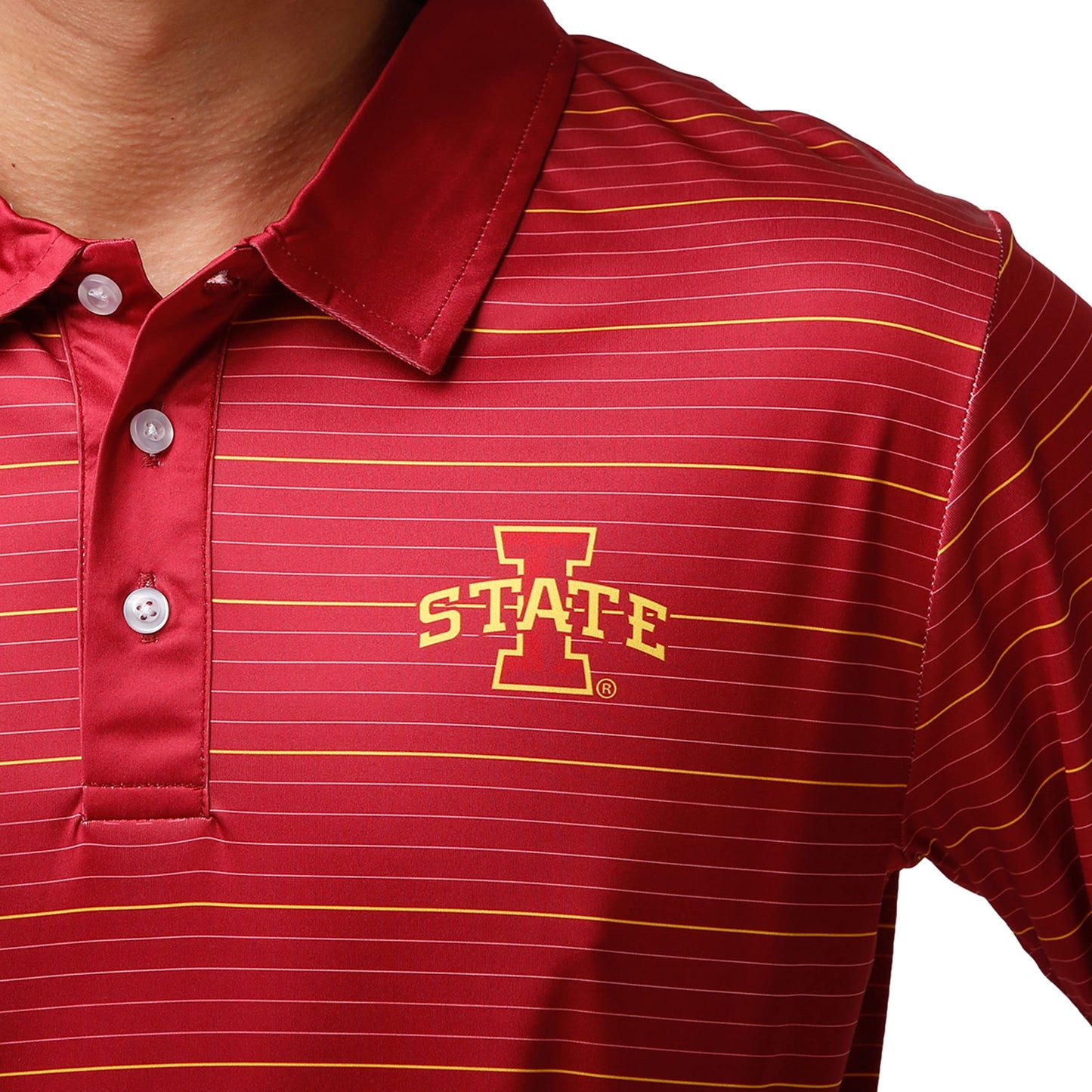 FOCO NCAA College Team Logo Polo Short Sleeve Shirt, Striped Polyester, Medium
