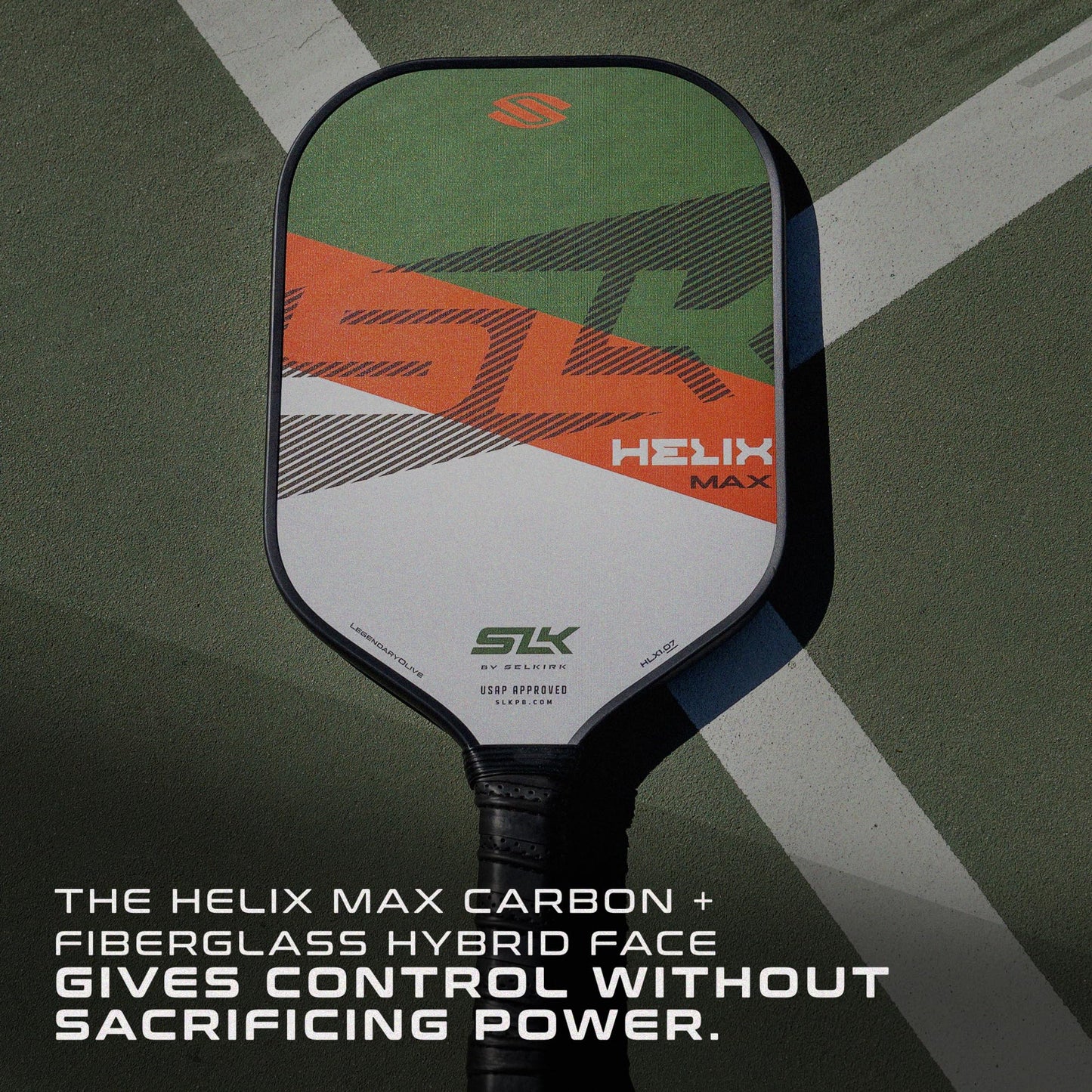 2024 SLK Helix Pro Pickleball Paddle | Carbon Fiber & Fiberglass Hybrid Face | Thermoformed Carbon Fiber Core | Unmatched Control | Legend Olive