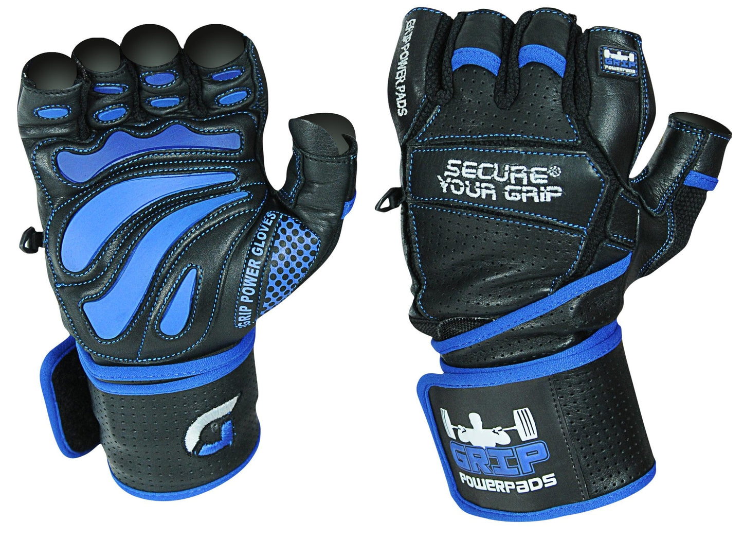 Grip Power Pads® Elite Leather Gym Gloves with Built-in 2” Wide Wrist Wraps - Leather Glove Design for Weight Lifting, Power Lifting, Bodybuilding & Strength Training Workout Exercises (Medium)
