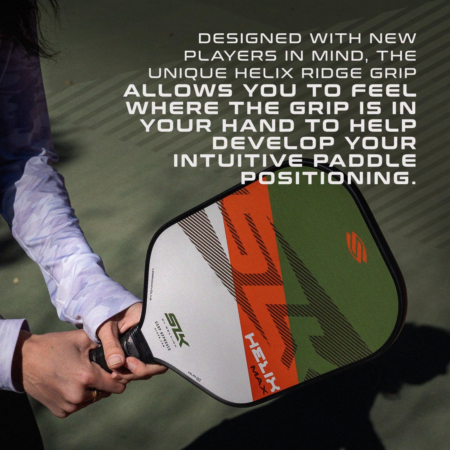 2024 SLK Helix Pro Pickleball Paddle | Carbon Fiber & Fiberglass Hybrid Face | Thermoformed Carbon Fiber Core | Unmatched Control | Legend Olive