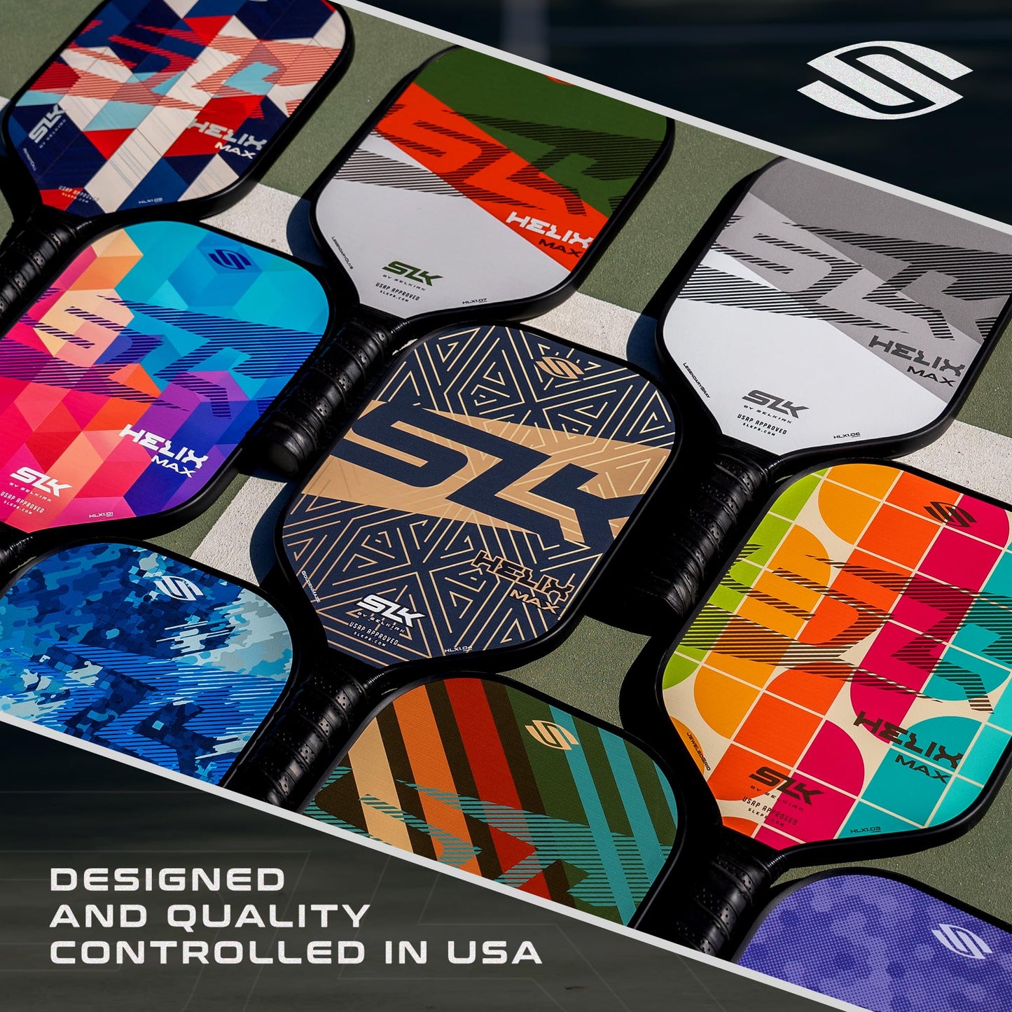 2024 SLK Helix Pro Pickleball Paddle | Carbon Fiber & Fiberglass Hybrid Face | Thermoformed Carbon Fiber Core | Unmatched Control | Legend Olive