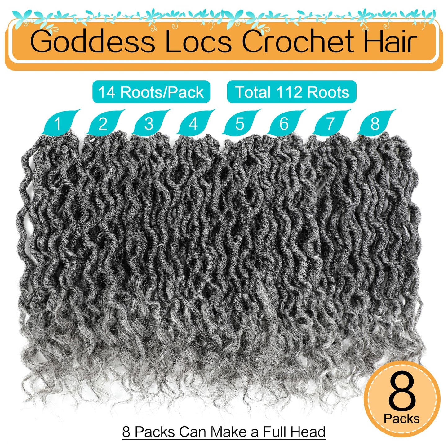 Karida Goddess Locs Crochet Hair 12 Inch, 8 Packs Upgraded Crochet Hair for Black Women, Pre Looped Crochet Faux Locs With Curly Ends (12 Inch (Pack of 8), TGray#)