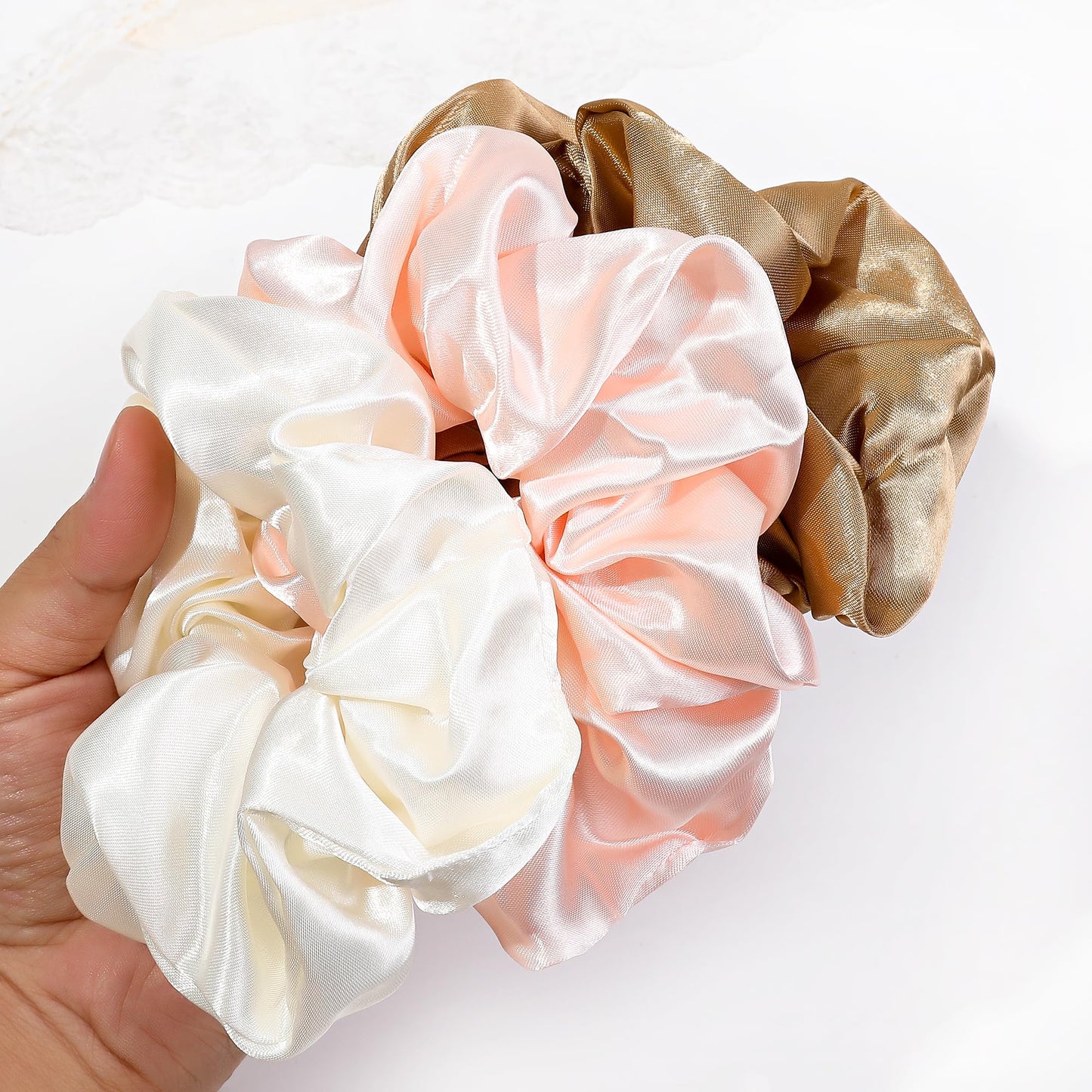 16 Scrunchies for Women - Satin Hair Ties and Bands, Big Ponytail Holders for Thick, Curly Hair, Cute No-Crease Pony Tails, No Damage