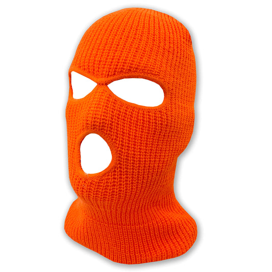 3 Hole Knitted Full Face Ski Mask Winter Balaclava Face Cover for Outdoor Sports (Neon Orange)