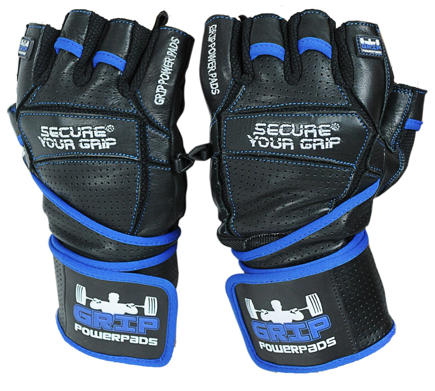 Grip Power Pads® Elite Leather Gym Gloves with Built-in 2” Wide Wrist Wraps - Leather Glove Design for Weight Lifting, Power Lifting, Bodybuilding & Strength Training Workout Exercises (Medium)