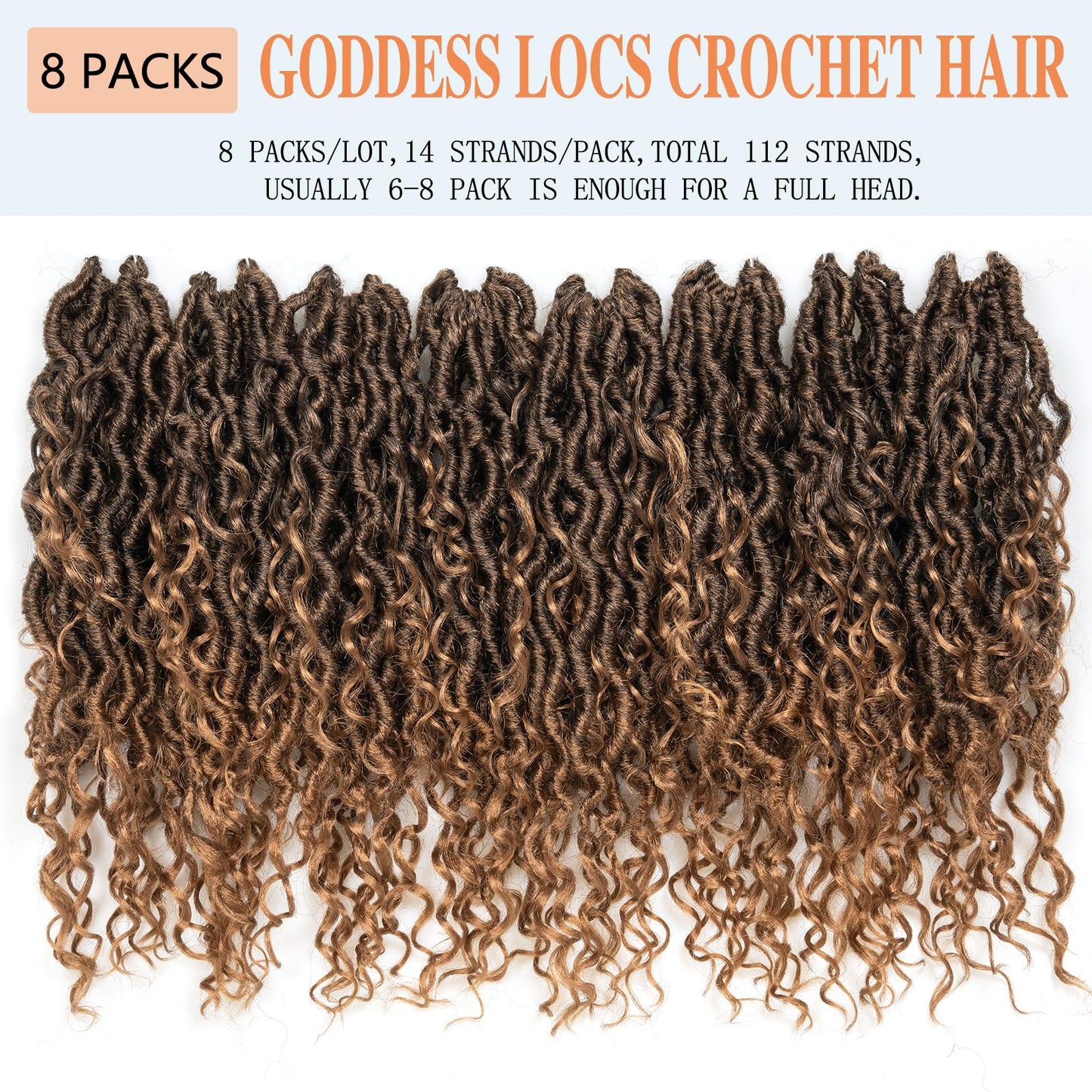 Goddess Locs Crochet Hair 14 Inch 8 Packs Faux Locs Crochet Hair for Black Women Boho Pre Looped Crochet Locs with Curly Ends River Locs Crochet Hair (1B/27)