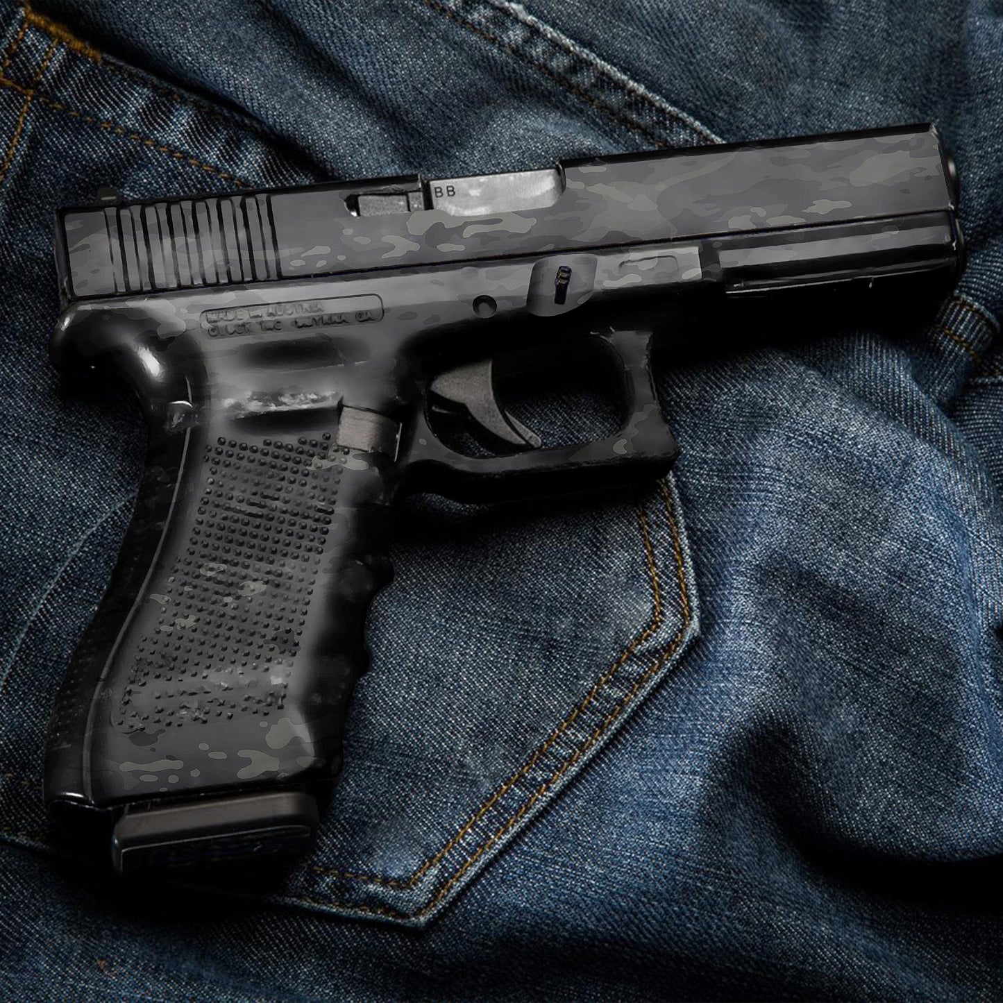 GunSkins Universal Pistol Skin Compatible with Airsoft AEG and BB Gun- Vinyl Wrap - Trim to Install - 100% Waterproof - Non-Reflective Matte Finish - GS Military OCP Black