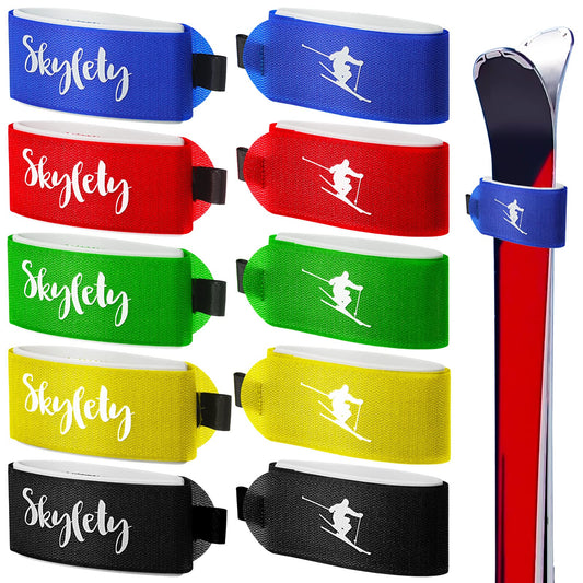 10 Pieces Ski Strap Fasteners Tape Adjustable Ski Wraps Ties for Carrying Ski Gear Winter Christmas (Red, Blue, Black)
