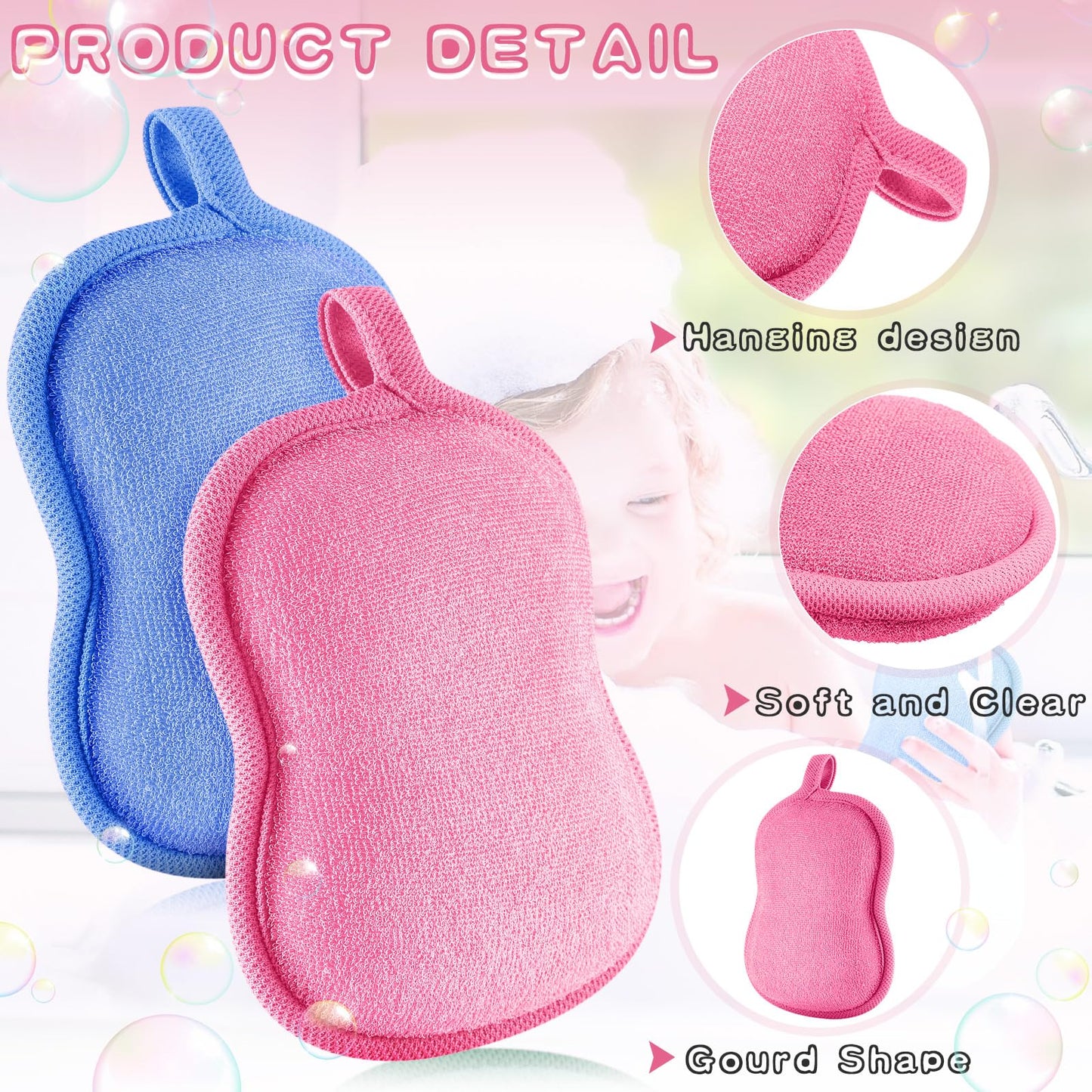 Tatuo 4 Pieces Baby Bath Sponge Cotton Baby Sponge Toddler Soft and Absorbent Loofah for Kids Babies Men Women(Pink,Blue)