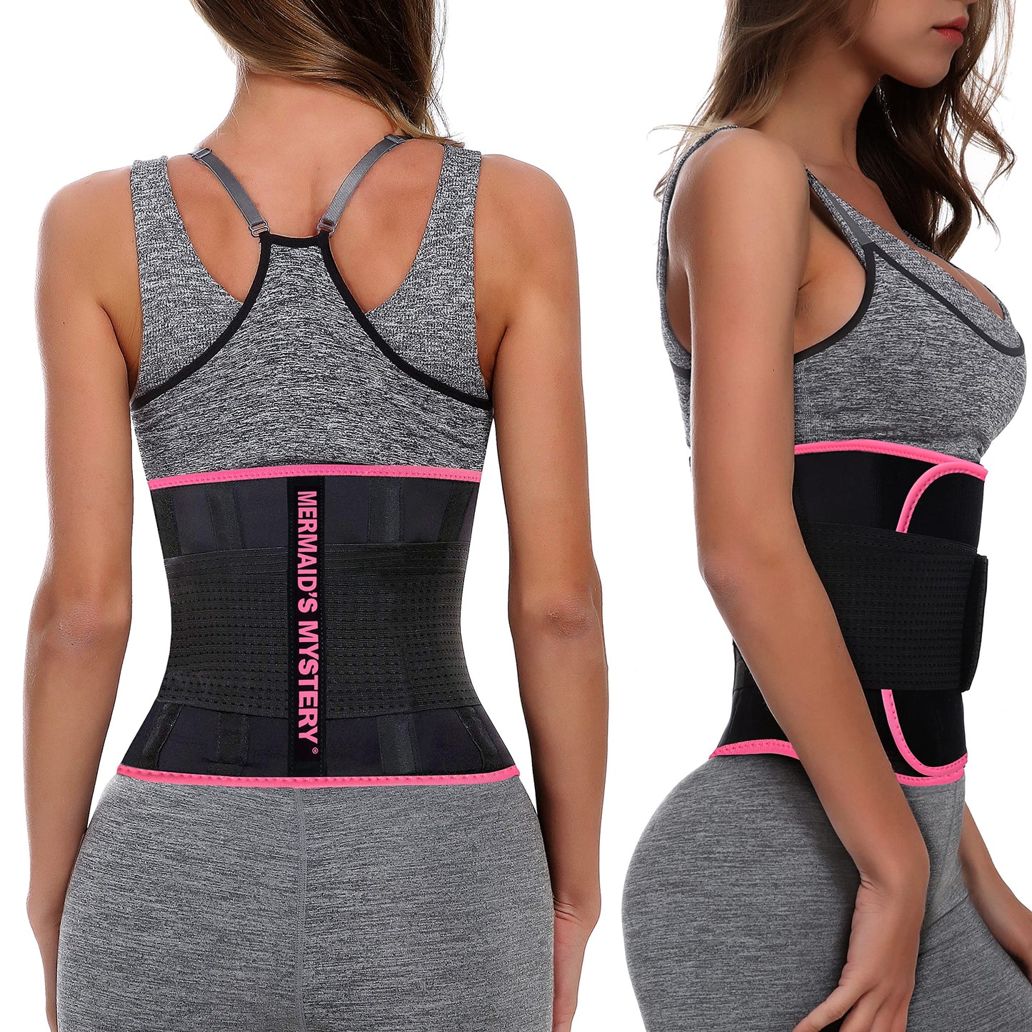 MERMAID'S MYSTERY Waist Trimmer for Women and Men - Sweat Bands for Stomach - Sweat Belt for High-Intensity Training Workouts - Pink S