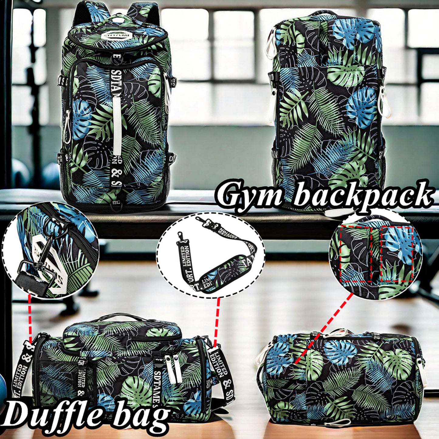 Gym Duffle Bag Backpack with Shoe Compartment,4 ways Travel Backpack for Women and Men,Multi-Functional Weekender bag with Waterproof Layer&Laptop Compartment for Fitness, Travel,Camping(Bronze)