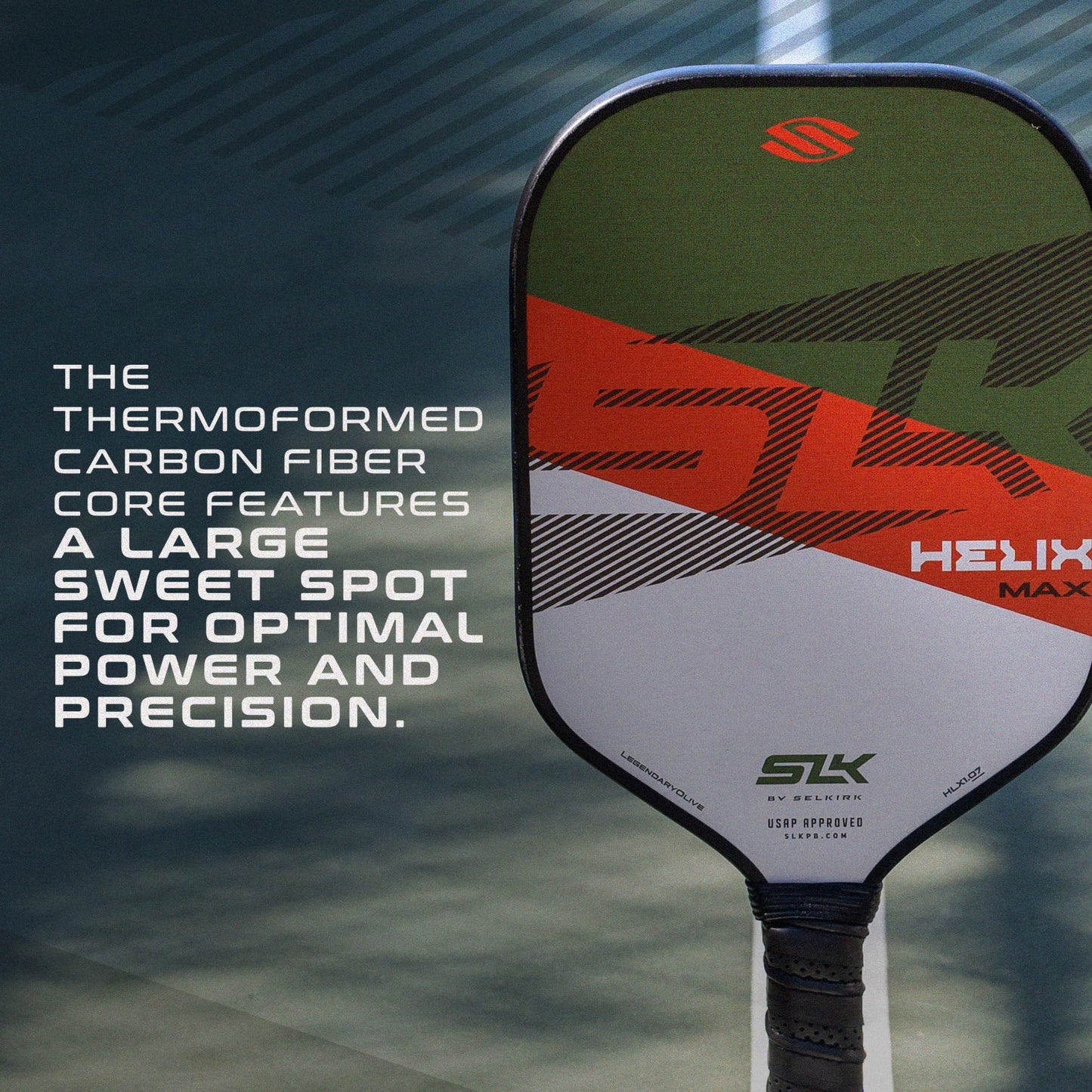 2024 SLK Helix Pro Pickleball Paddle | Carbon Fiber & Fiberglass Hybrid Face | Thermoformed Carbon Fiber Core | Unmatched Control | Legend Olive
