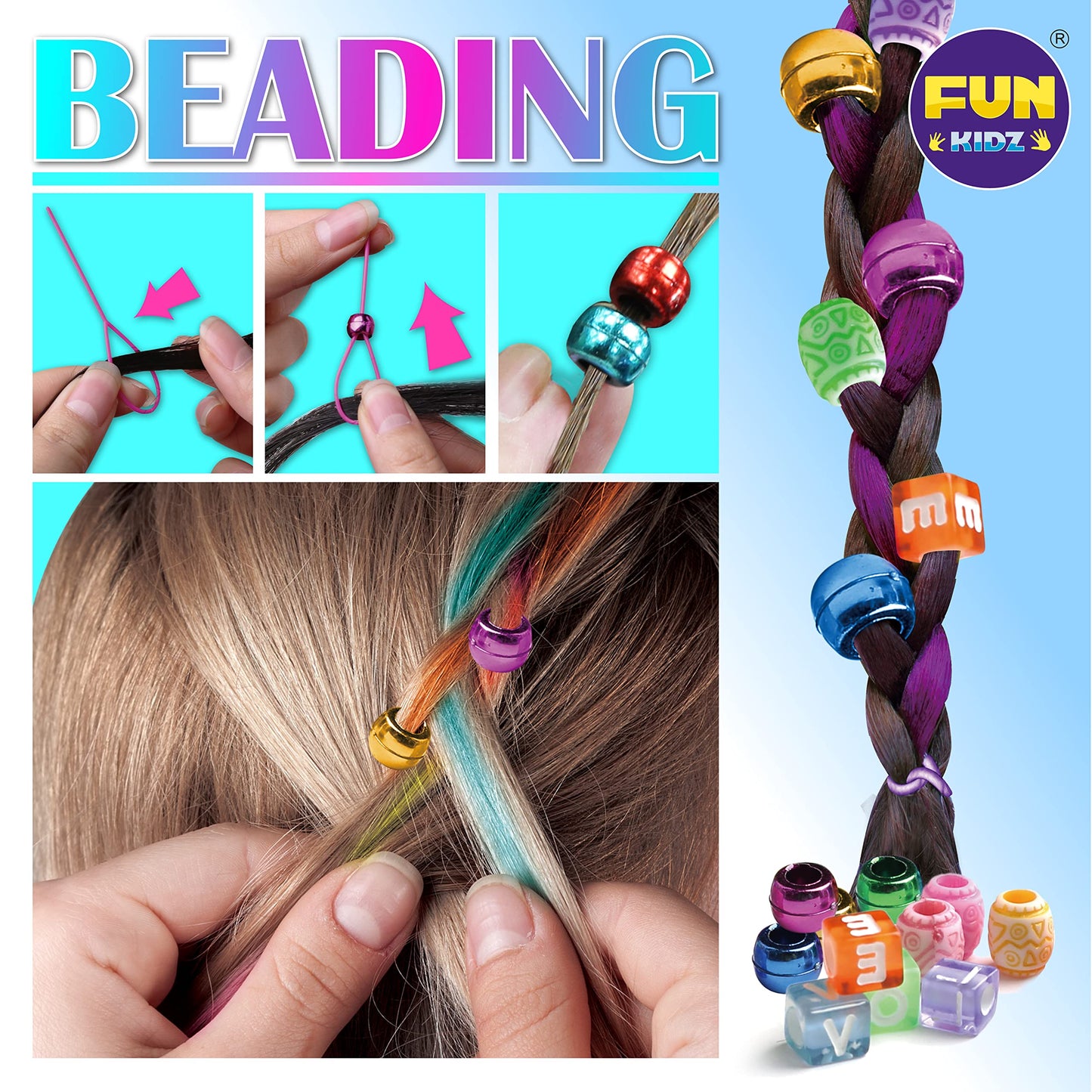 Hair Braiding Kit for Girls 8-12, FunKidz Handheld Hair Temporary Coloring Clamp with Hair Chalk for Kids Washable Hair Makeup Kit