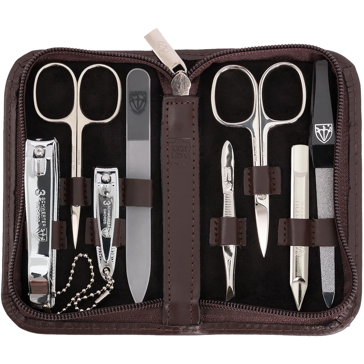 3 Swords Germany - brand quality 8 piece manicure pedicure grooming kit set for professional finger & toe nail care genuine leather case in gift box, Made in Germany