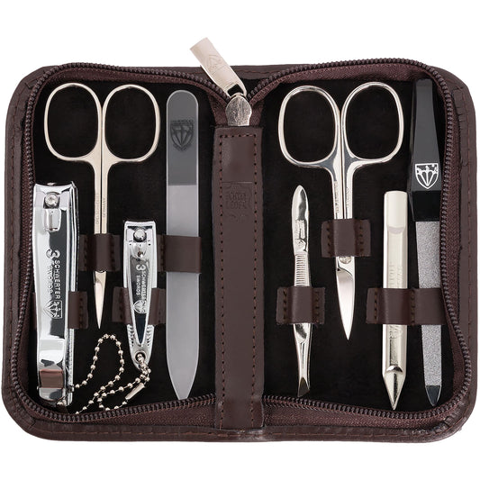 3 Swords Germany - brand quality 8 piece manicure pedicure grooming kit set for professional finger & toe nail care genuine leather case in gift box, Made in Germany