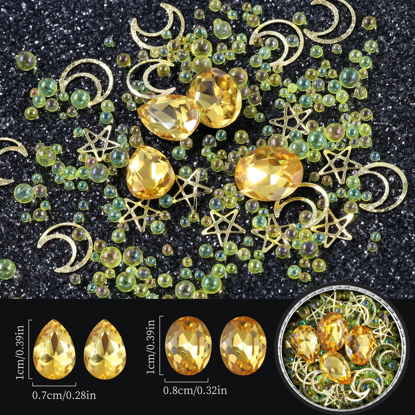 6 Wheels Mixed Sparkle Nail Art Rhinestones Diamonds Crystals Butterfly Beads Artificial Pearls Gold Silver Nail Studs Gems Metal Hollow Rivets Charms (Yellow)