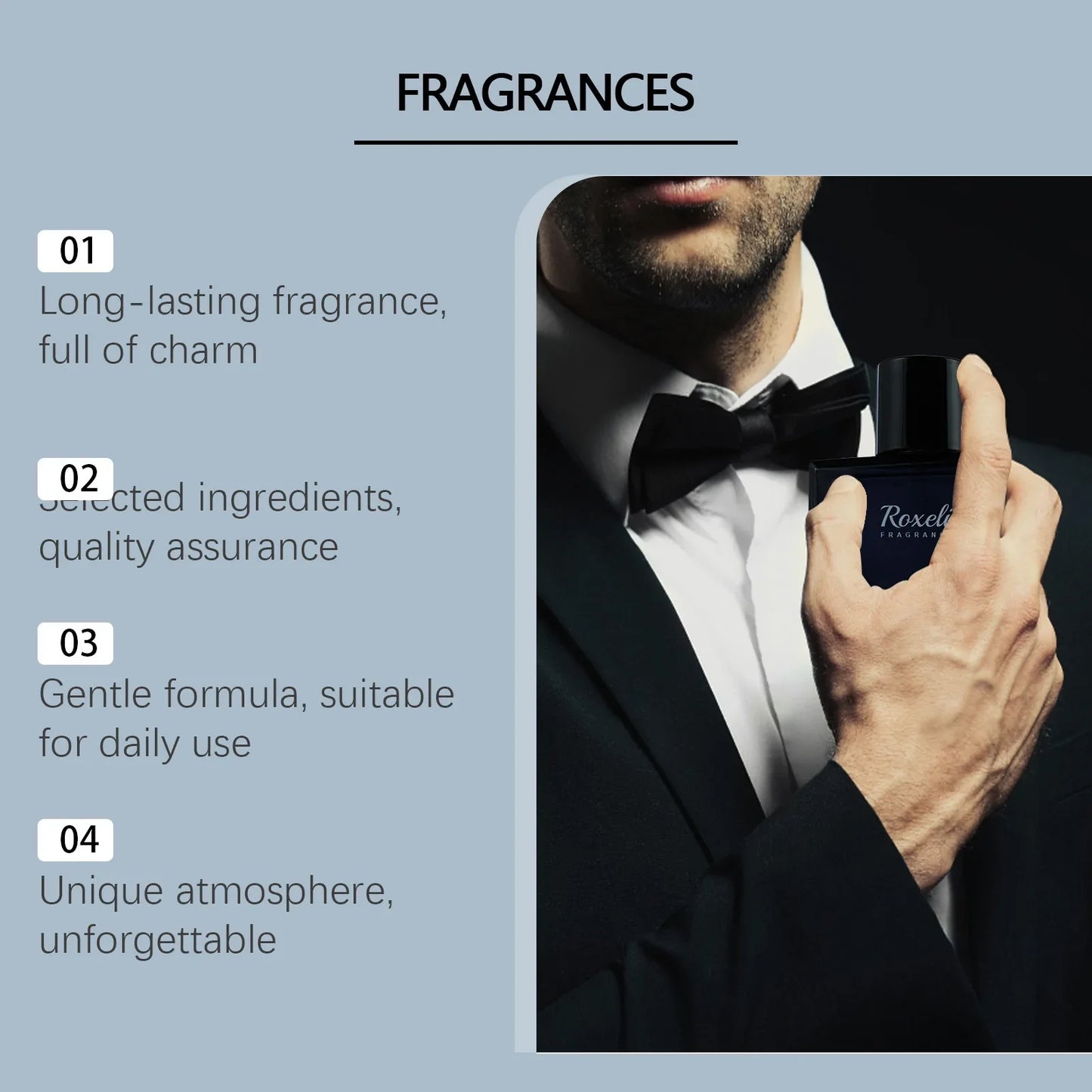 Roxelis 50ml Glamour Men Perfume Spray Bergamot Cologne Light Fragrance Romantic Pheromone Dating Atmosphere Flirting Perfume
