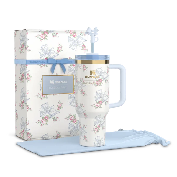 The Stanley X LoveShackFancy Holiday Quencher | 40 OZ - Rosa Beaux Blue with original Box