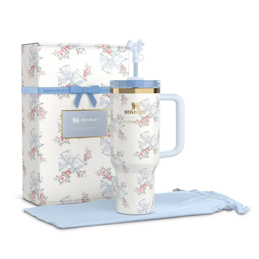 The Stanley X LoveShackFancy Holiday Quencher | 40 OZ - Rosa Beaux Blue with original Box