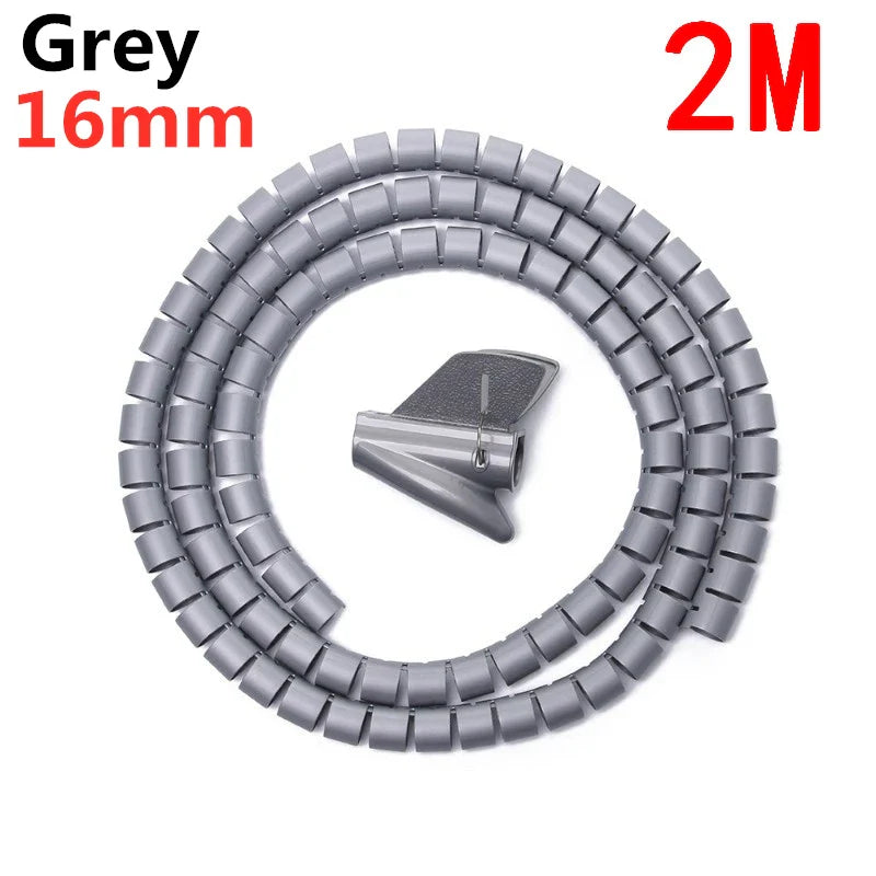 2M 16/10mm Flexible Spiral Cable Wire Protector Cable Organizer Computer Cord Protective Tube Clip Organizer Management Tools