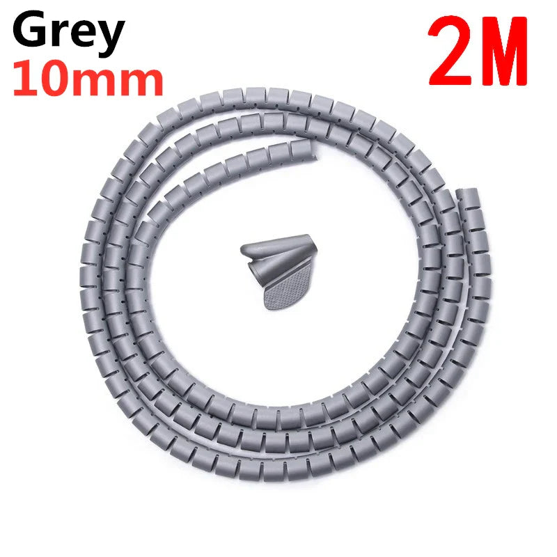 2M 16/10mm Flexible Spiral Cable Wire Protector Cable Organizer Computer Cord Protective Tube Clip Organizer Management Tools