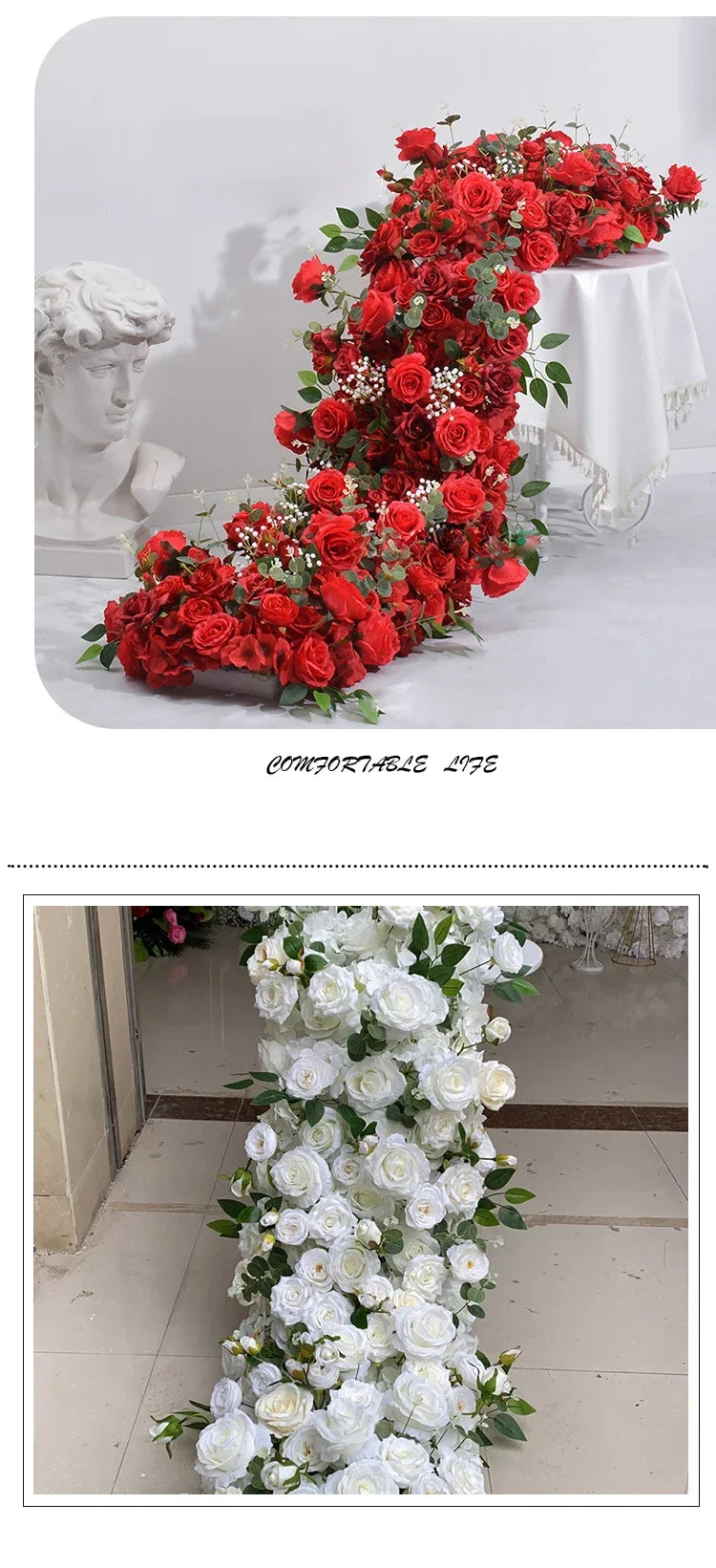 Artificial Runner Flower Row Wedding Arrangement Decoration Floral Backdrop Props Table Flower Runner Event Party Floral Decor