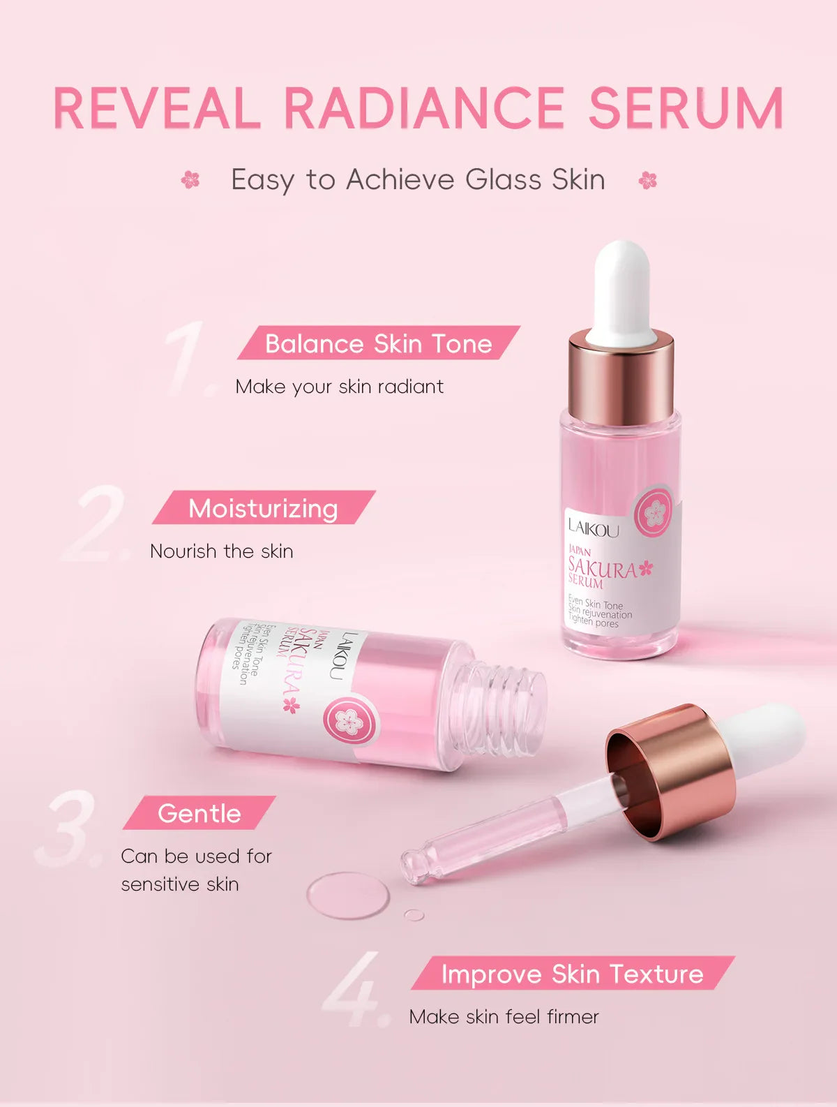 Sakura Whitening Face Serum Anti Aging Fade Fine Lines Tighten Pores Improve Melanin Pigment Dull Moisturizer Brighten Skin Care