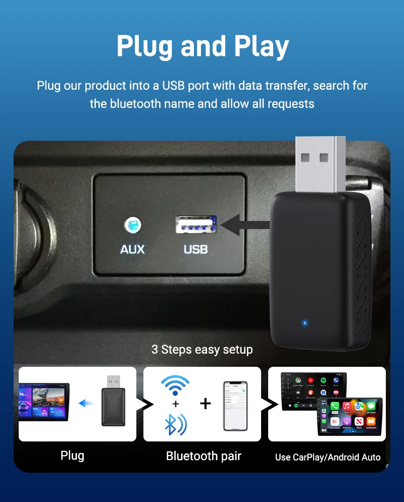 2025 NEW Wireless Carplay Adapter Android Auto 2in1 Smart Mini Box WIFI BT Auto Connect For Toyota Volvo Benz MG Kia MAZDA FORD