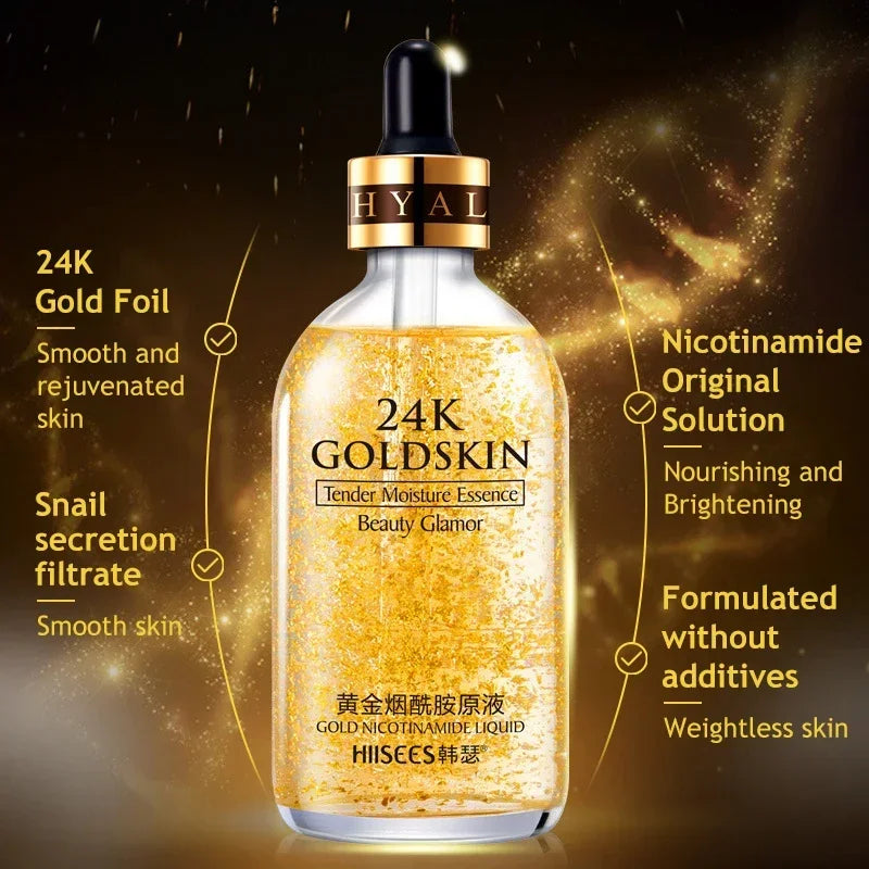 30/100ml 24K Gold Face Serum Shrink Pore Skin Care Nicotinamide Acid Essence Moisturizing Skincare Facial Serum Korean Product