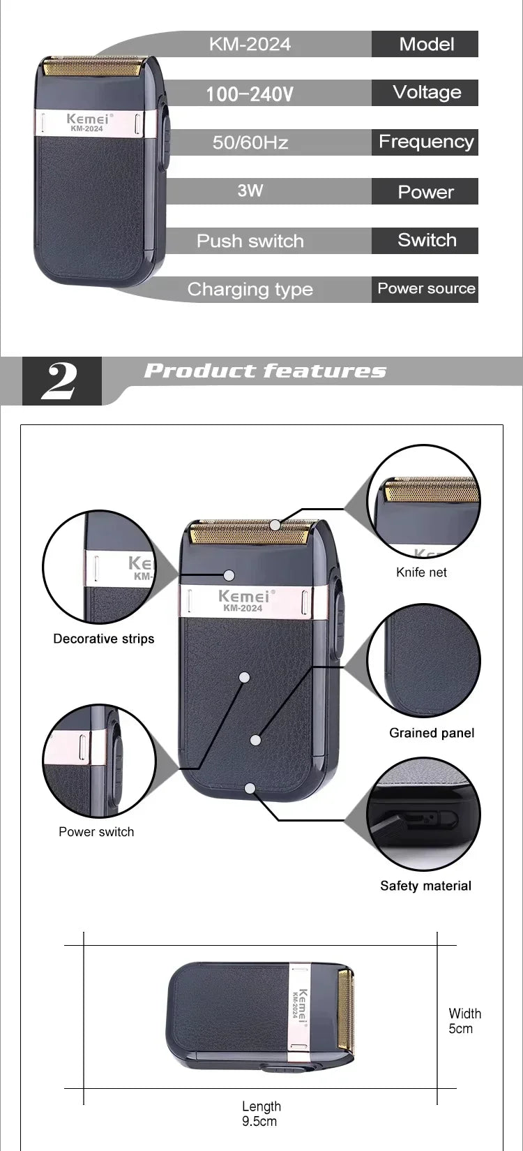 Kemei KM-2628 KM-678 KM-2024 Professional Electric Hair Clippers Beard Clipper Rechargeable Men's Shaver Hair Trimmer Kit Men