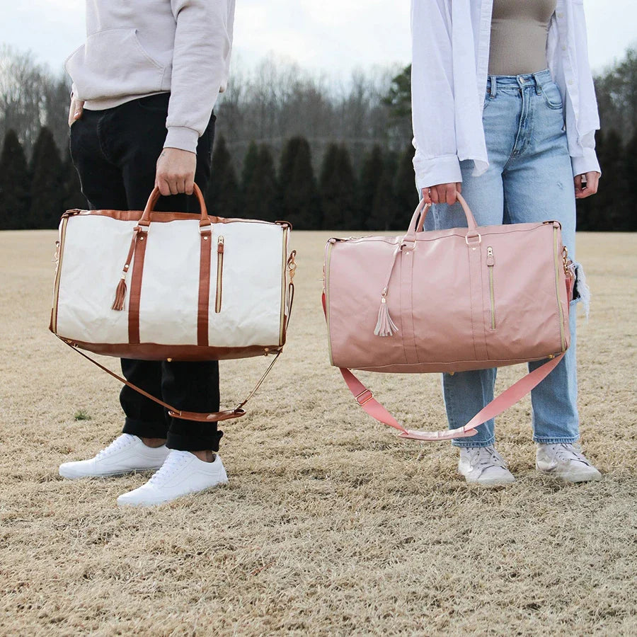 Carry On Garment Bag 55L Large Pu Leather Duffle Bag Waterproof With Shoe Pouch For 2 In 1 Hanging Suitcase Suit Travel Bags