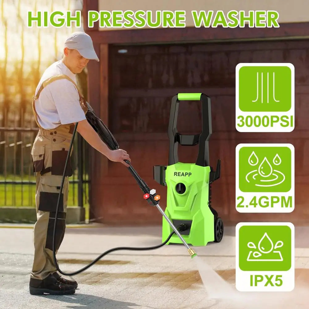 3000 PSI Electric Pressure Washer with Foam Cannon and 4 Quick Connect Nozzles High Pressure Cleaning Machine Cars Outdoor