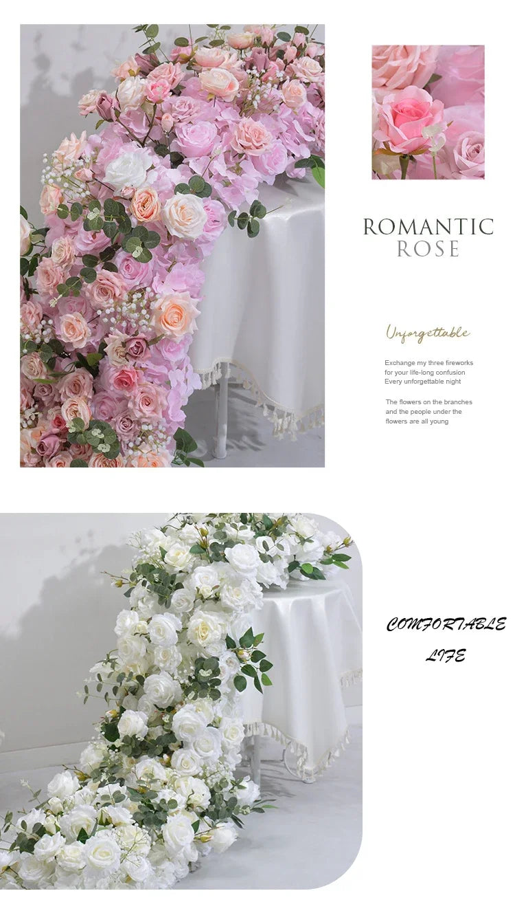 Artificial Runner Flower Row Wedding Arrangement Decoration Floral Backdrop Props Table Flower Runner Event Party Floral Decor