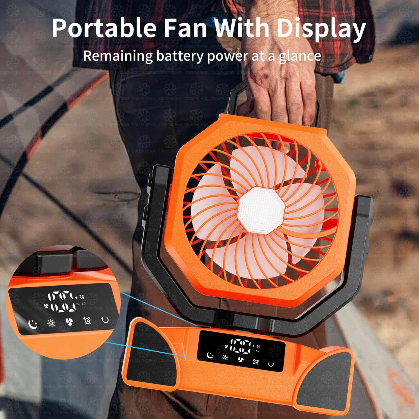 20000mAh Camping Fan Rechargeable Battery Portable Outdoor Fan Wireless Tent Ceiling Fan Air Circulators with Hook and LED Light