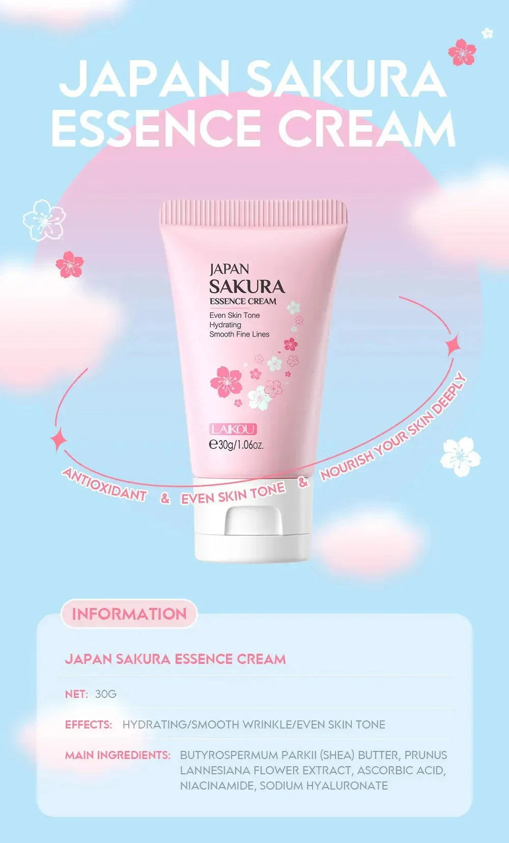 Sakura Whitening Face Serum Anti Aging Fade Fine Lines Tighten Pores Improve Melanin Pigment Dull Moisturizer Brighten Skin Care
