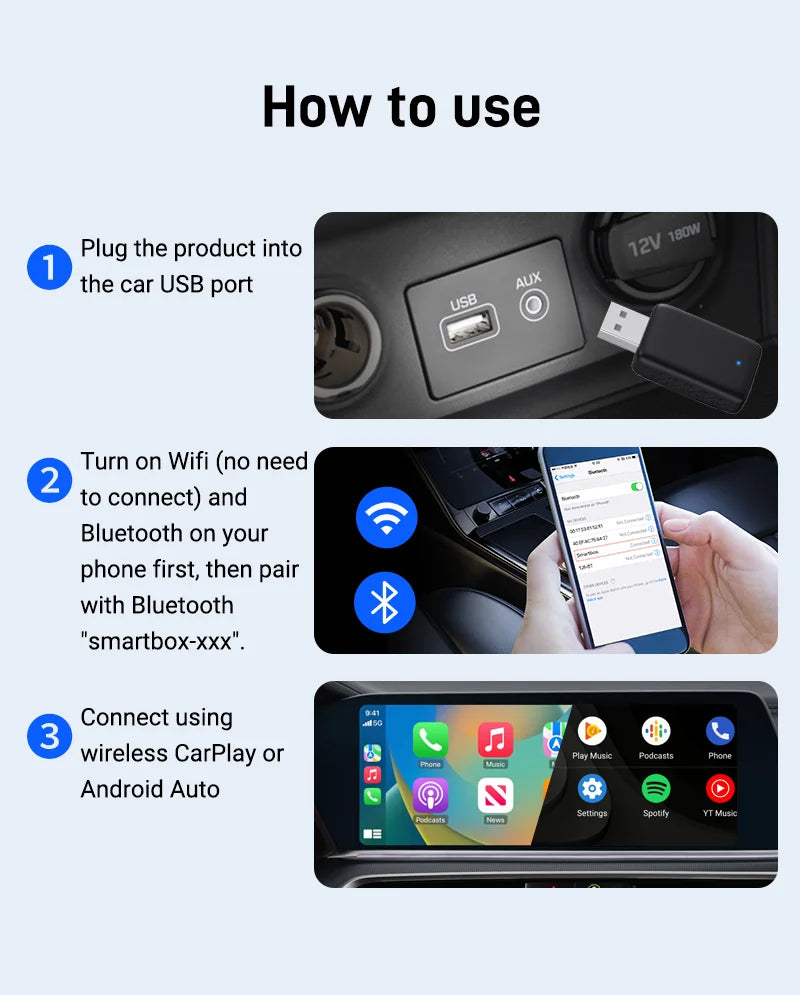 2025 NEW Wireless Carplay Adapter Android Auto 2in1 Smart Mini Box WIFI BT Auto Connect For Toyota Volvo Benz MG Kia MAZDA FORD
