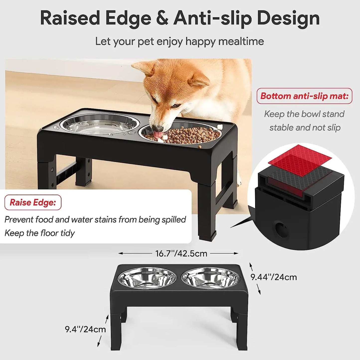 Adjustable Raised Dog Feeder Bowls