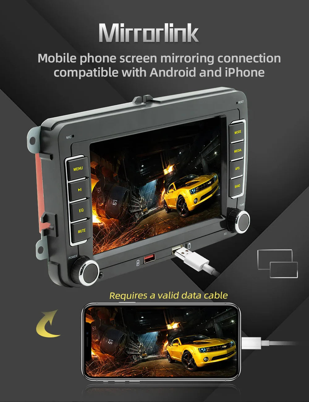 7" 2 Din HD Car Media Video RDS Airplay Car Radio Wireless CarPlay Android Auto Stereo Audio For VW/Seat/Skoda/Passat/Golf/Polo