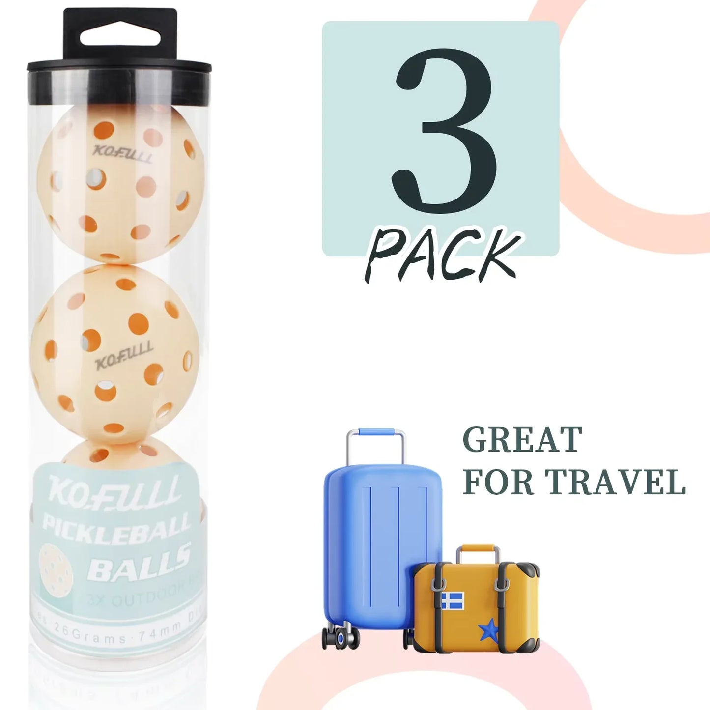 3-Pack 74MM Outdoor Pickleball Balls